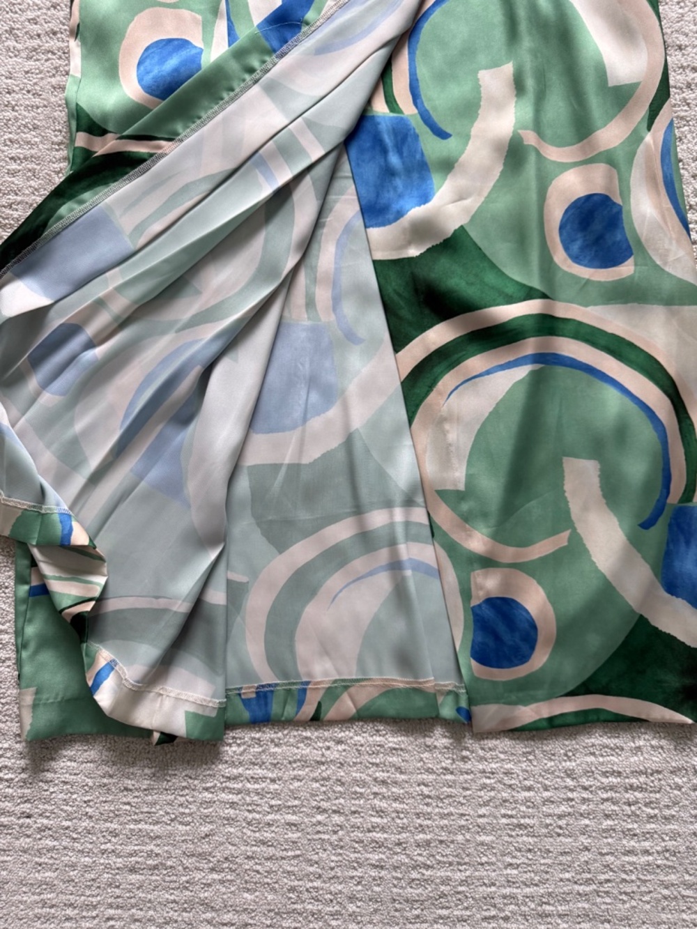 ZARA | Abstract Geometric Print Green, Cream & Blue Pleated Shirt Dress Sz L - Picture 10 of 10